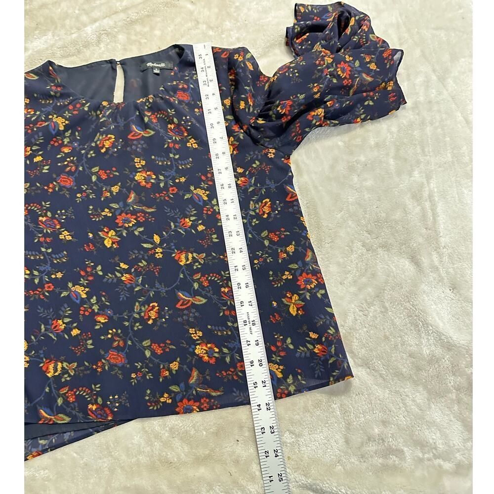 Madewell Ruffle-Sleeve Top Women's Small Navy Blue Floral Climbing Vine Blouse - Picture 11 of 13